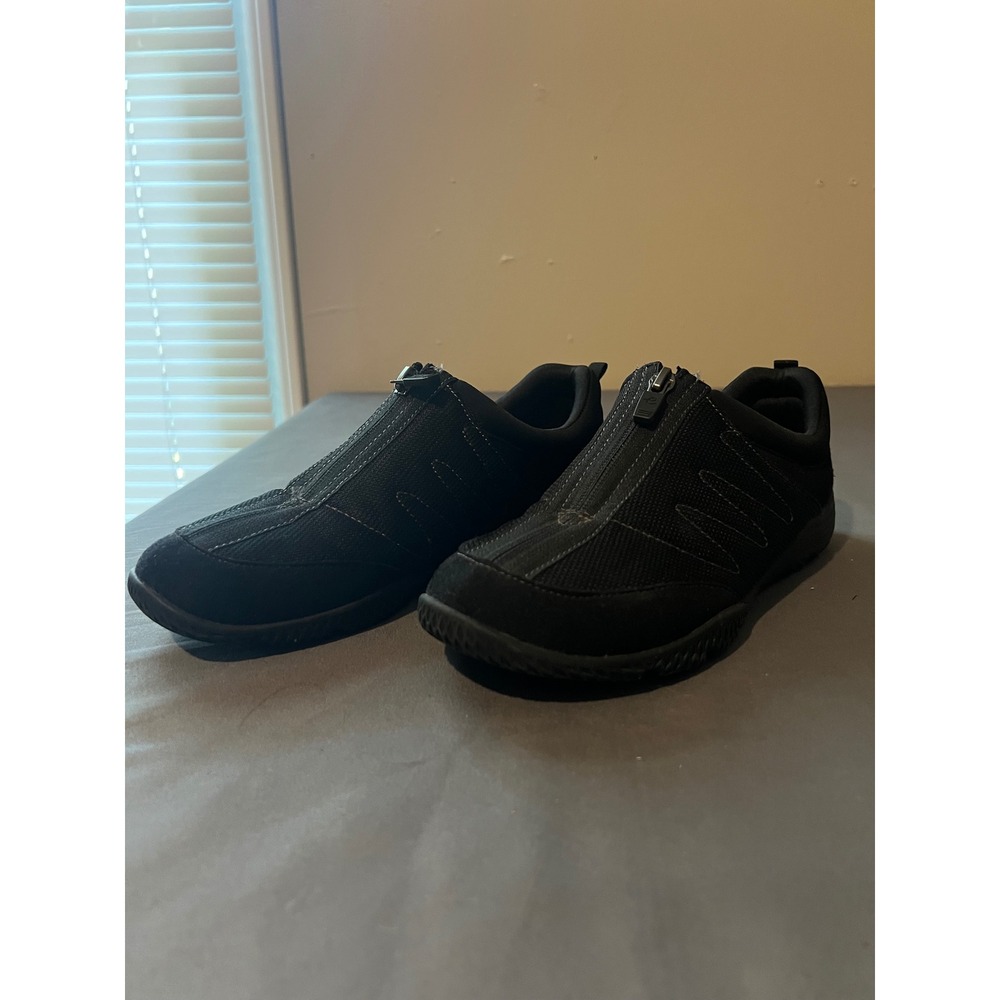Easy Spirit Womens Black Zip Front Walking Shoes Sneakers Size 7.5